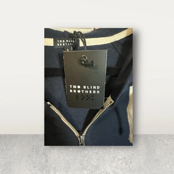 A Navy blue zippered hoodie by Two Blind Brothers in size large - Picture 5 of 10